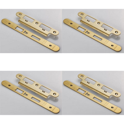 B&Q -  4 PackDin Escape Lock Door Frame Forend Strike & Fixing Pack Set- Brass Pvd Radius