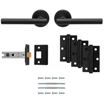 Loops Premium Door Handle & Latch PackMatt Black Straight Bar Lever Round Rose from B&Q