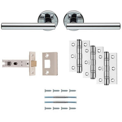 Loops Premium Door Handle & Latch PackPolished Chrome Straight Bar Lever Round Rose from B&Q