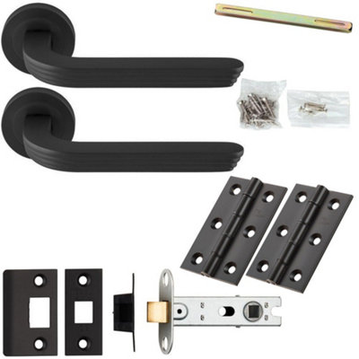 Loops Door Handle & Latch PackAnthracite GreyArt Deco Reeded Lever On Round Rose from B&Q