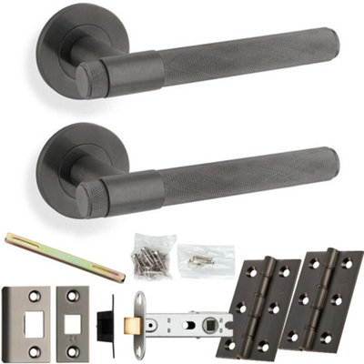 Loops Door Handle & Latch PackDark BronzeModern Knurled Bar Lever On Round Rose from B&Q