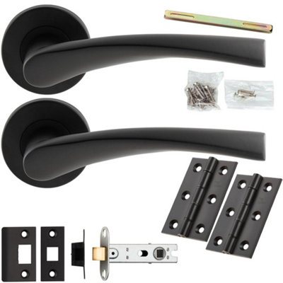 Loops Door Handle & Latch PackMatt BlackSmooth Arched Lever On Round Rose from B&Q
