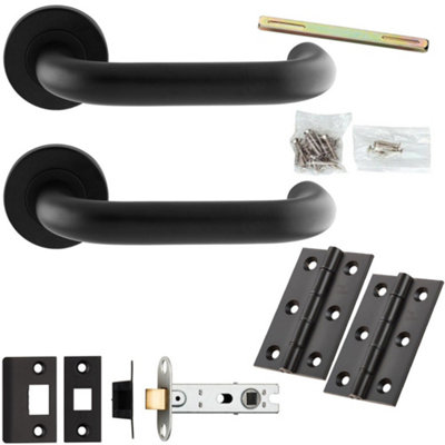 Loops Door Handle & Latch PackMatt BlackRound Curved Bar Lever On Round Rose from B&Q