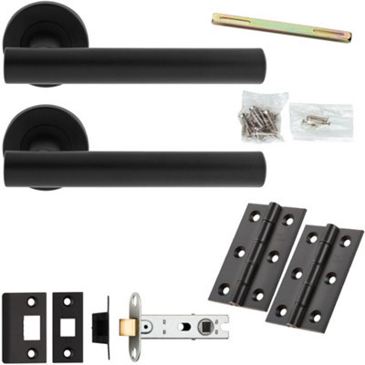 Loops Door Handle & Latch PackMatt BlackStraight Round Bar Lever On Round Rose from B&Q