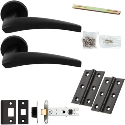 Loops Door Handle & Latch PackMatt BlackChunky Curved Arched Lever On Round Rose from B&Q