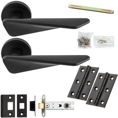 Loops Door Handle & Latch PackMatt BlackChunky Twist Bar Lever On Round Rose from B&Q