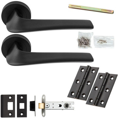 Loops Door Handle & Latch PackMatt BlackModern Twist Lever On Round Rose from B&Q