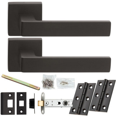 Loops Door Handle & Latch PackMatt BlackFlat Slim Bar Lever On Square Rose from B&Q