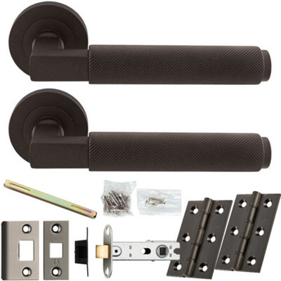 Loops Door Handle & Latch PackMatt BronzeSquare Knurled Bar Lever On Round Rose from B&Q