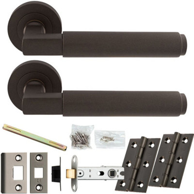 Loops Door Handle & Latch PackMatt BronzeSquare Smooth Bar Lever On Round Rose from B&Q