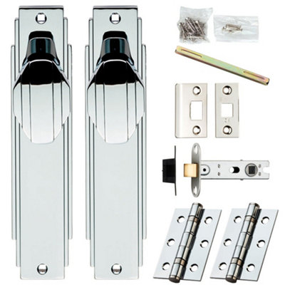 Loops Door Knob & Latch PackPolished ChromeArt Deco Reeded Turn On Backplate from B&Q