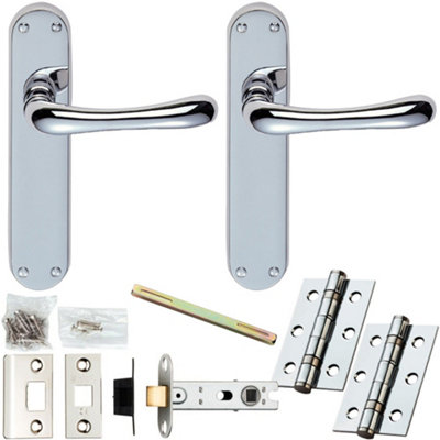 Loops Door Handle & Latch PackPolished ChromeSmooth Lever On Rounded Backplate from B&Q