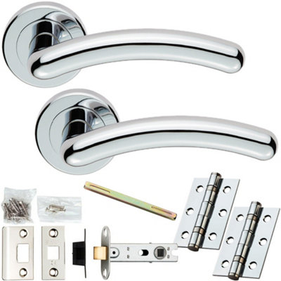 Loops Door Handle & Latch PackPolished ChromeArched Curved Lever On Round Rose from B&Q