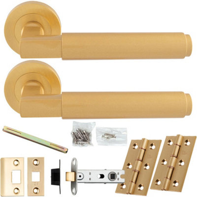 Loops Door Handle & Latch PackSatin BrassSquare Smooth Bar Lever On Round Rose from B&Q