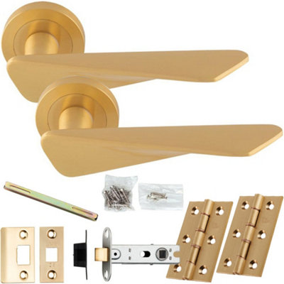 Loops Door Handle & Latch PackSatin BrassChunky Twist Bar Lever On Round Rose from B&Q