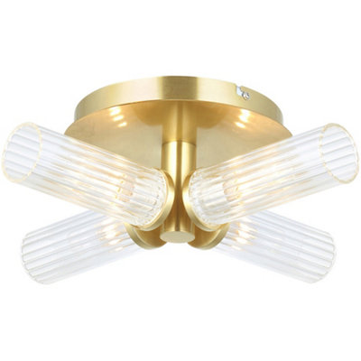 Loops Satin Brass Semi Flush Low Ceiling Bathroom LightClear Ribbed Multi Arm Glass4 X 3W Led G9 from B&Q