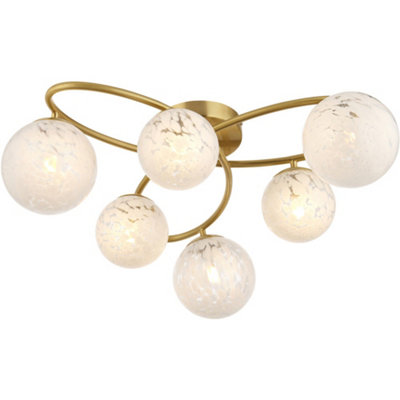 Loops Satin Brass Semi Flush Low Ceiling LightWhite Confetti Multi Arm Glass6 X 3W Led G9 from B&Q
