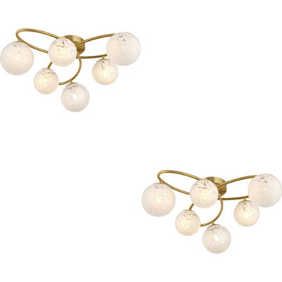 Loops 2 Pack Satin Brass Semi Flush Low Ceiling LightWhite Confetti Multi Arm Glass6 X 3W Led G9 from B&Q