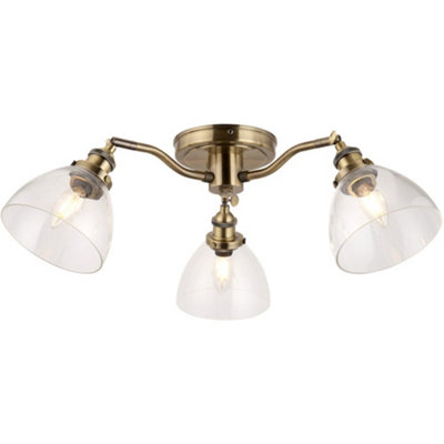 Loops Antique Brass Semi Flush Low Ceiling LightClear Multi Arm Glass3 X 7W Led E14 from B&Q