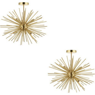 Loops 2 Pack Satin Brass Semi Flush Low Ceiling LightMulti Arm Lamp6 X 3W Led G9 from B&Q