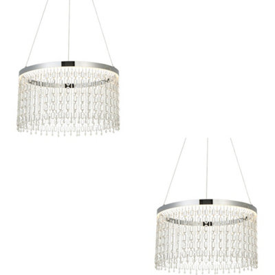 B&Q -  2 Pack Hanging Ceiling Pendant LightChrome Plate & Clear Crystal Glass19.67W Led (Smd 2835) Warm White