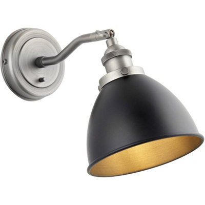 Loops Indoor Aged Pewter Plate Adjustable Wall LightMatt Black Paint ShadeDimmable 7W Led E14 from B&Q