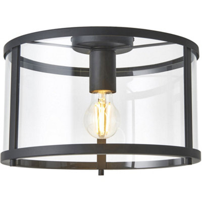 Loops Semi Flush Low Ceiling LightMatt Black & Clear Glass10W Max Led E27 from B&Q