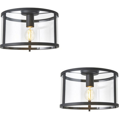 Loops 2 Pack Semi Flush Low Ceiling LightMatt Black & Clear Glass10W Max Led E27 from B&Q
