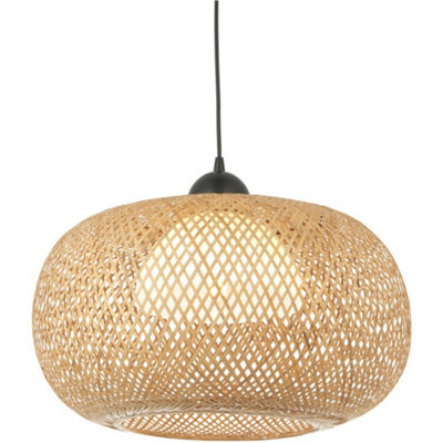 Loops Hanging Ceiling Pendant LightNatural Bamboo White Pc & Matt Black10W Led E27 from B&Q