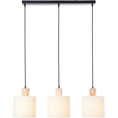 Loops Hanging Ceiling Bar Pendant LightNatural Eucalyptus Wood Natural Linen & Matt Black3 X 10W Led E27 from B&Q