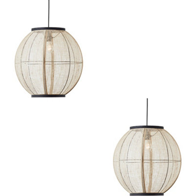 Loops 2 Pack Hanging Ceiling Pendant LightLarge Natural Linen Dark Plywood & Matt Black10W Led E27 from B&Q
