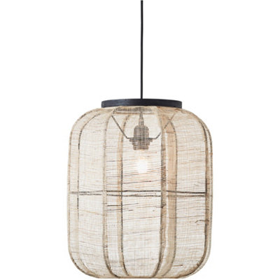 Loops Hanging Ceiling Pendant LightMedium Natural Linen Dark Plywood & Matt Black10W Led E27 from B&Q