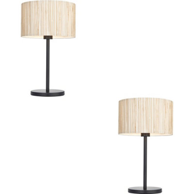 Loops 2 Pack Natural Seagrass Table LampMatt Black Shade410mm Tall Light10W Led E27 from B&Q