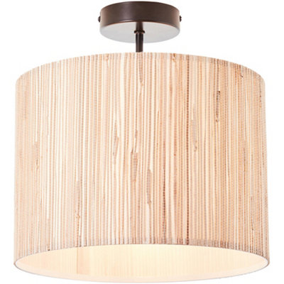 Loops Natural Seagrass Matt Black Semi Flush Low Ceiling Light10W Led E27 from B&Q