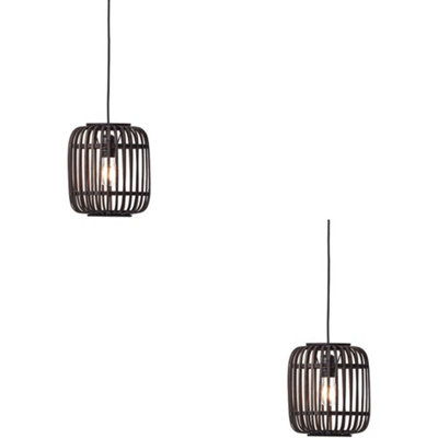 Loops 2 Pack Hanging Ceiling Pendant LightDark Bamboo & Plywood With Matt Black Paint10W Led E27 from B&Q
