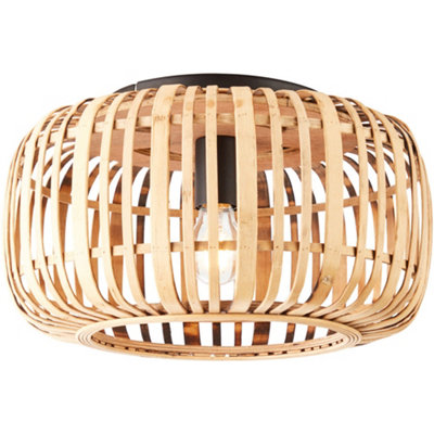 Loops Semi Flush Low Ceiling LightNatural Bamboo & Matt Black10W Max Led E27 from B&Q