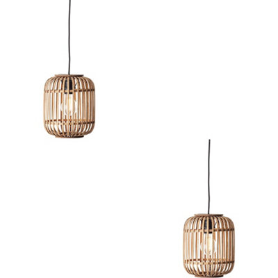 Loops 2 Pack Hanging Ceiling Pendant LightNatural Bamboo Plywood & Matt Black Paint10W Led E27 from B&Q