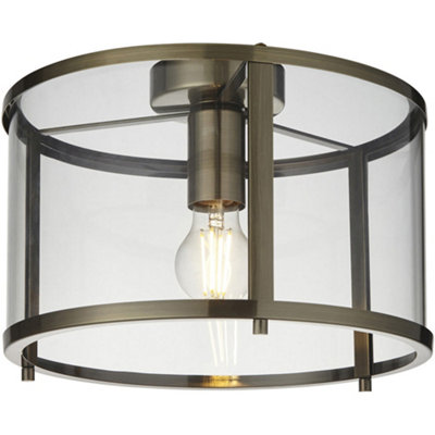 Loops Semi Flush Low Ceiling LightAntique Brass & Clear Glass10W Max Led E27 from B&Q