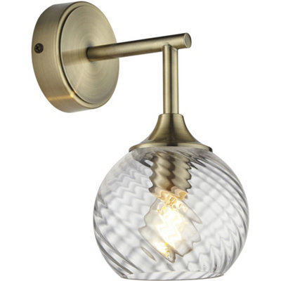 Loops Indoor Antique Brass Plate Wall LightClear Spiral Glass ShadeDimmable 7W Led E14 from B&Q