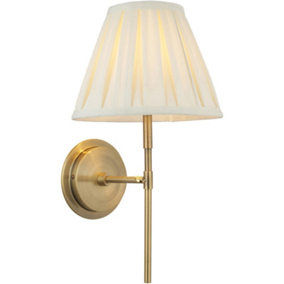 Loops Indoor Antique Brass Plate Wall LightCream Fabric ShadeDimmable 6W Led E14 from B&Q