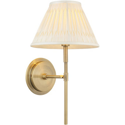 Loops Indoor Antique Brass Plate Wall LightIvory Silk ShadeDimmable 6W Led E14 from B&Q