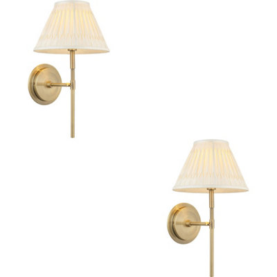 Loops 2 Pack Indoor Antique Brass Plate Wall LightIvory Silk ShadeDimmable 6W Led E14 from B&Q