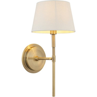 Loops Indoor Antique Brass Plate Wall LightIvory Linen Mix Fabric ShadeDimmable 6W Led E14 from B&Q