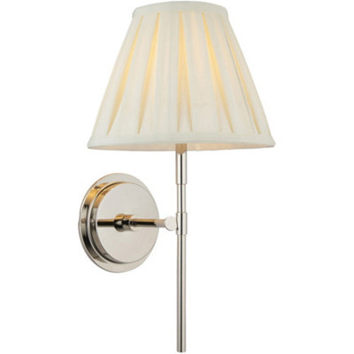 Loops Indoor Bright Nickel Plate Wall LightCream Fabric ShadeDimmable 6W Led E14 from B&Q