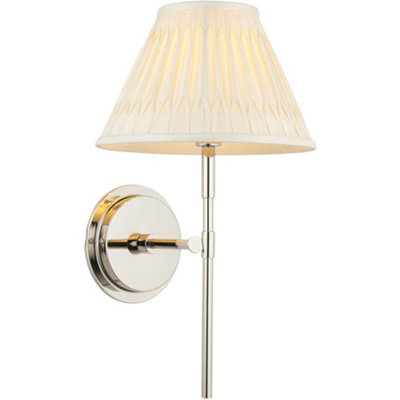 Loops Indoor Bright Nickel Plate Wall LightIvory Silk ShadeDimmable 6W Led E14 from B&Q