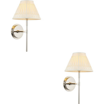 Loops 2 Pack Indoor Bright Nickel Plate Wall LightIvory Silk ShadeDimmable 6W Led E14 from B&Q