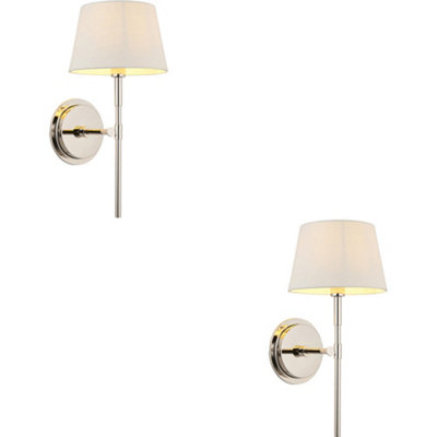 Loops 2 Pack Indoor Bright Nickel Plate Wall LightIvory Linen Mix Fabric ShadeDimmable 6W Led E14 from B&Q