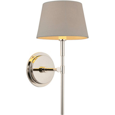Loops Indoor Bright Nickel Plate Wall LightGrey Linen Mix Fabric ShadeDimmable 6W Led E14 from B&Q