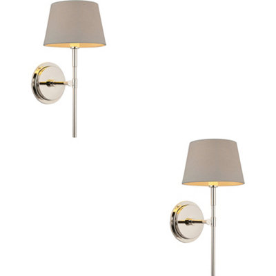 Loops 2 Pack Indoor Bright Nickel Plate Wall LightGrey Linen Mix Fabric ShadeDimmable 6W Led E14 from B&Q