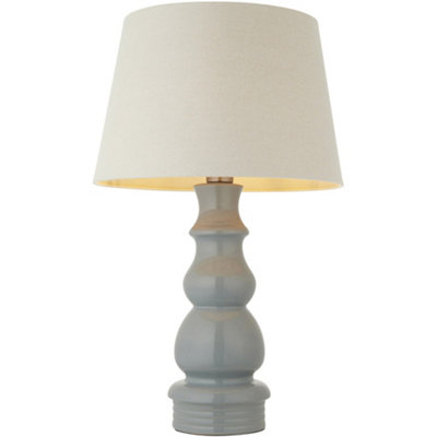 Loops Blue Grey Glaze & Satin Nickel Plate Table LampIvory Linen Fabric660mm Tall Light from B&Q